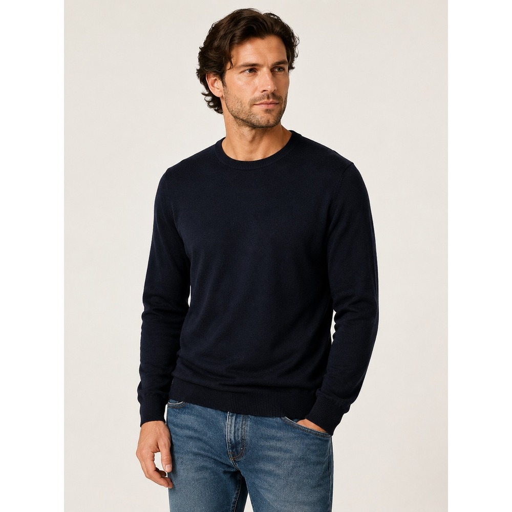 Bowen & Wright Mens Navy Blue V-Neck Cotton Sweater Dark Academia Minimalist M